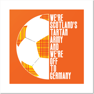 Scotland's Tartan Army, White and Yellow Tartan Ball and Text Design Posters and Art